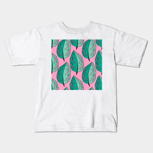 Leaves illustration pattern pinky and green Kids T-Shirt